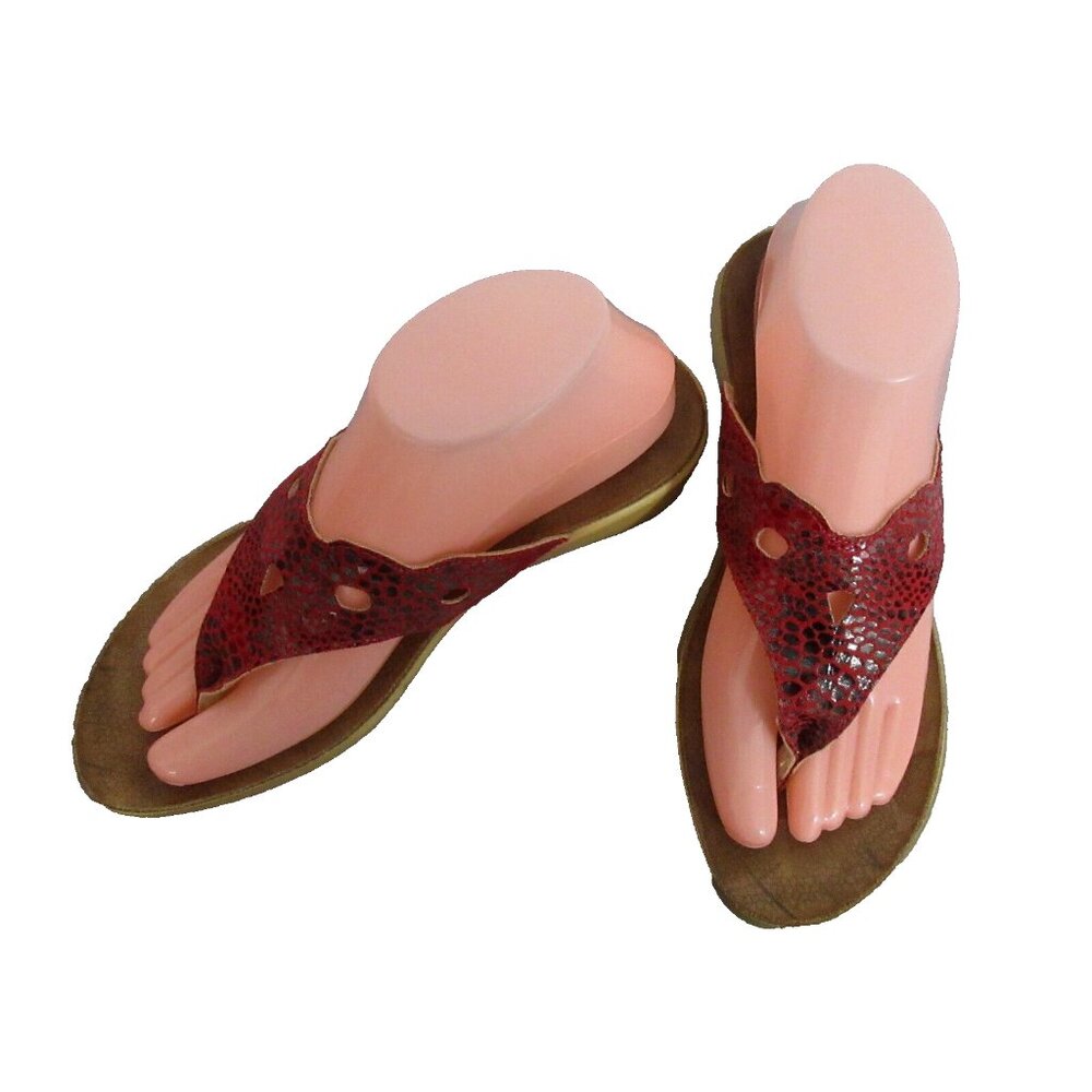 Fly Flot Thong Sandals Red Animal Print US 8.5 EUR 39 Flip Flops Laser Cut Italy